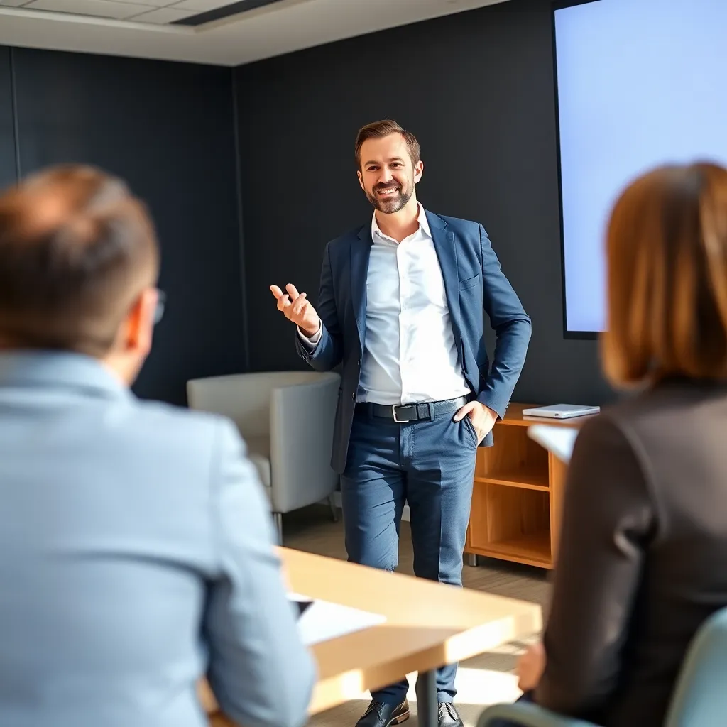 Professional geeft presentatie aan management team