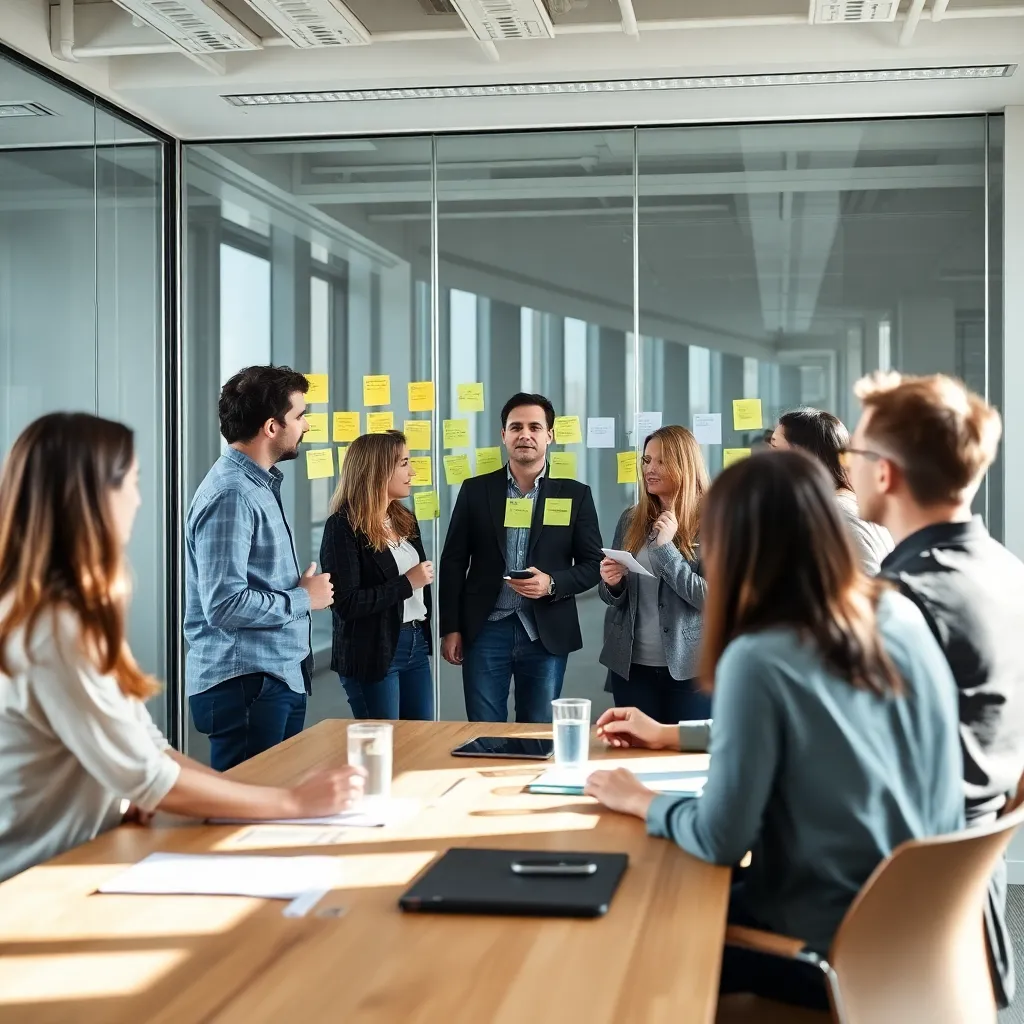 Professionals in een teamoverleg die samenwerken