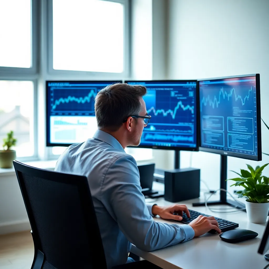 Een professional die data analyseert op meerdere schermen